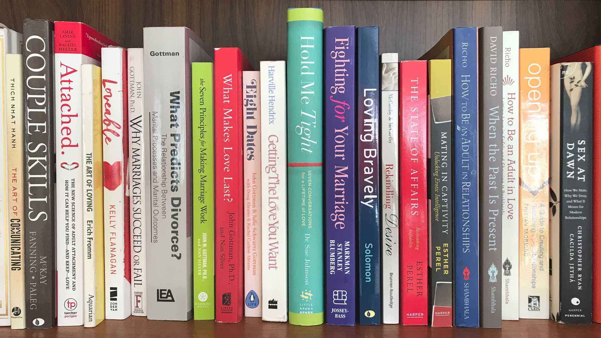 banner image: a row of books about couples therapy